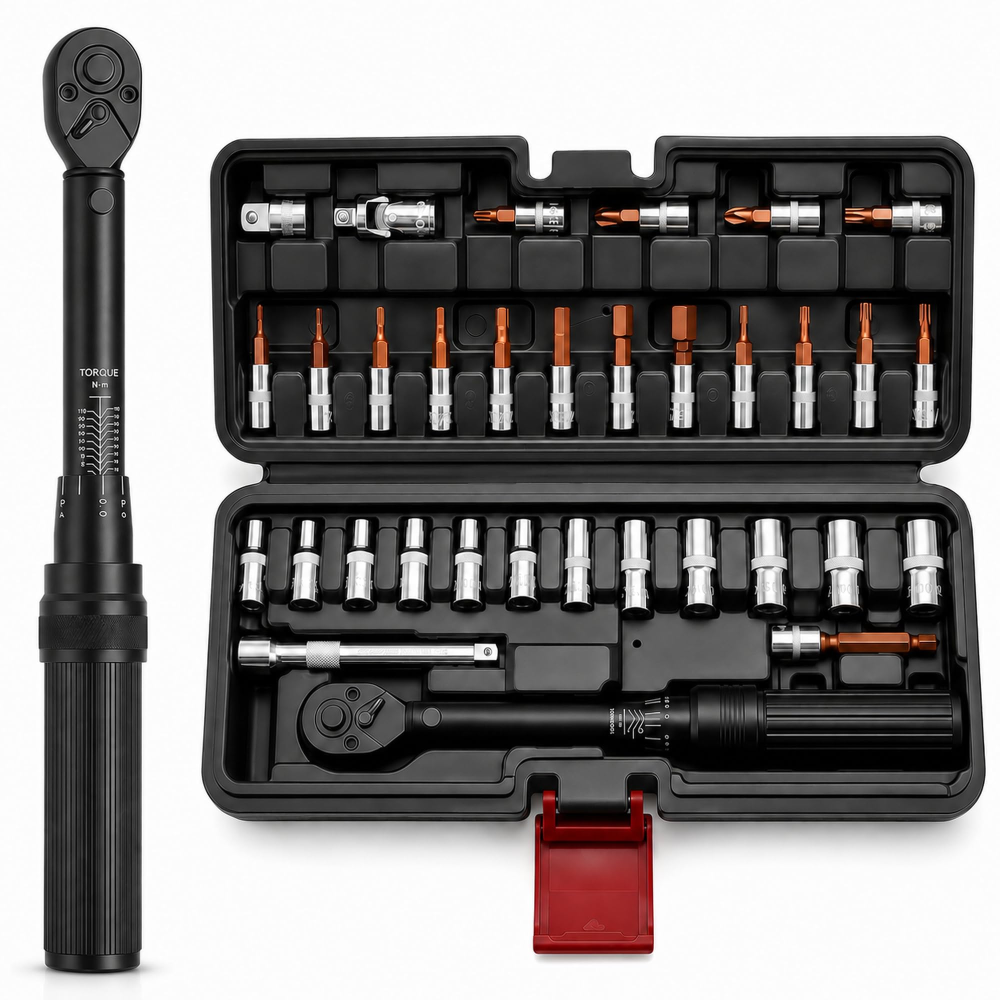 Torque Wrench für Fahrrad & Motorrad 33-tlg, Drehmomentschlüssel Set 1/4" 2-24 Nm, Motorrad/Fahrrad mit 1/4"-3/8" Adapter