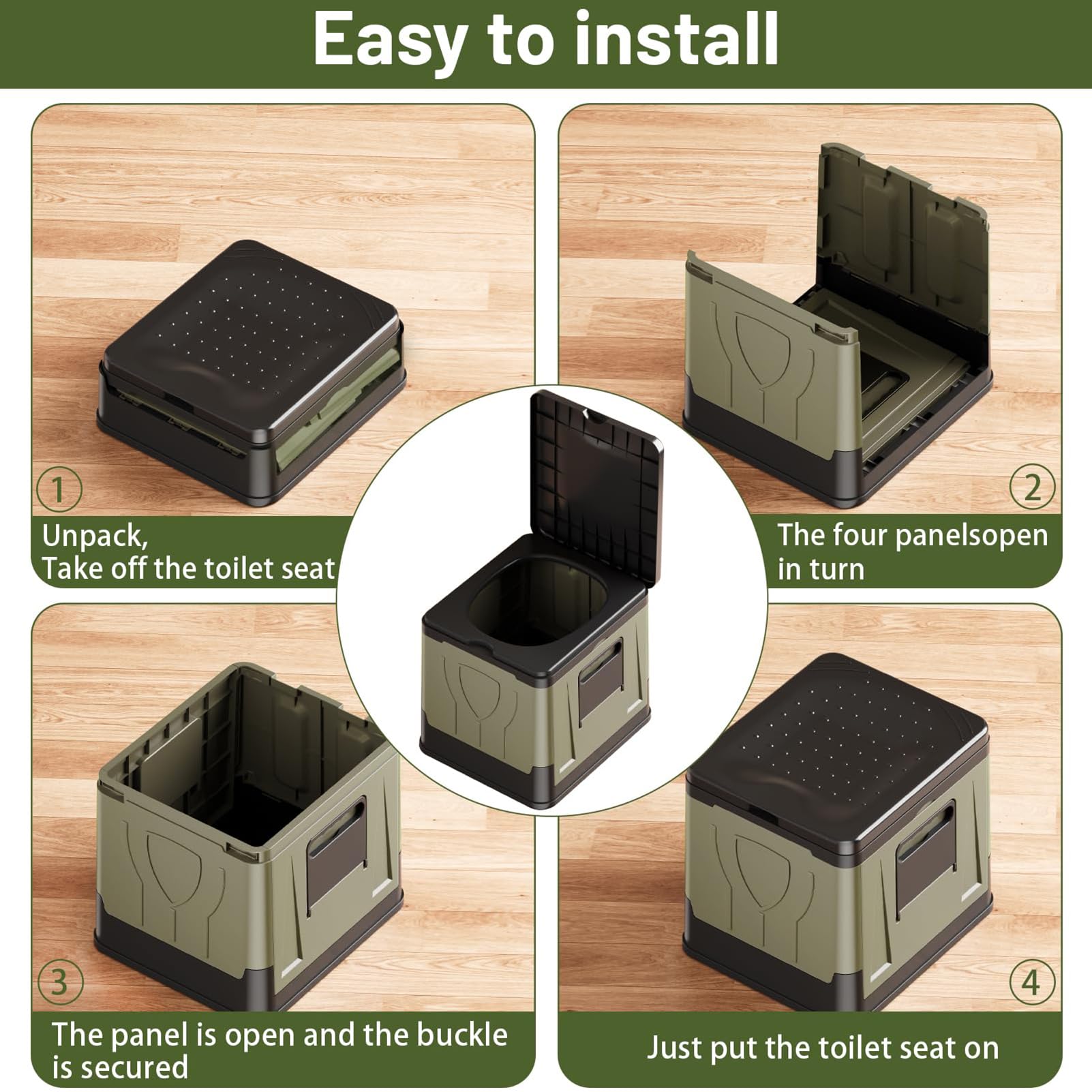 Inodoro portátil de camping con soporte para teléfono y bolsas de basura, inodoro de viaje de emergencia para adultos, ideal para autocaravanas y viajes de pesca