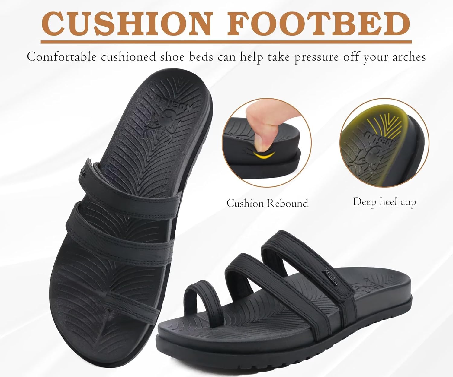 KuaiLu Womens Slides Sandals with Plantar Fasciitis Arch Support Fashion Comfort Adjustable Flat Sandals Ladies Lightweight Orthotic Slip on Sandals - Image 6