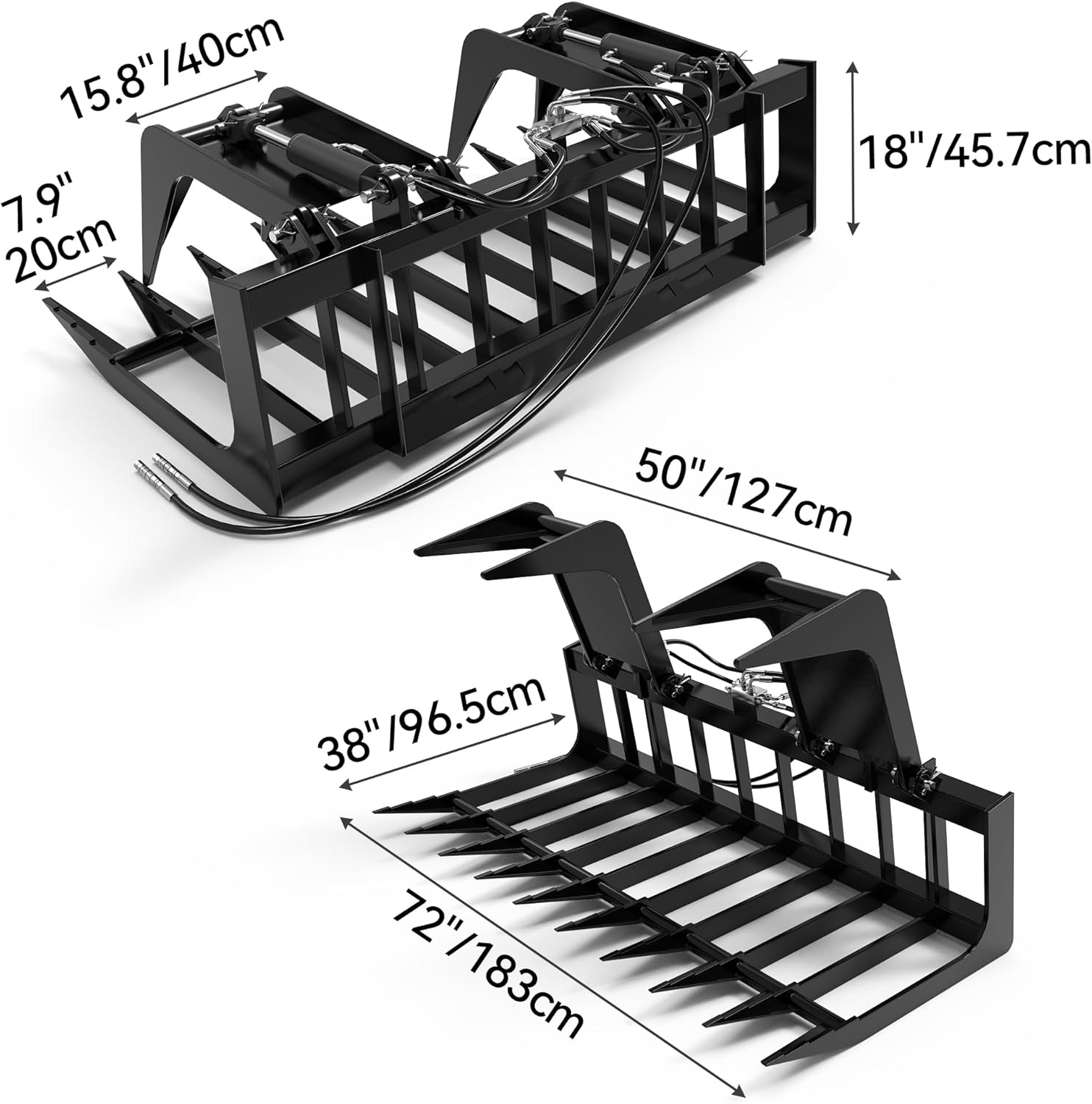 YITAMOTOR 72" Rock Grapple Rake Quick Tach Bucket Loader, Versatile Landscaping Tool with Replaceable Teeth, Rugged Design, and Broad Compatibility, Good for Large-Scale Tasks