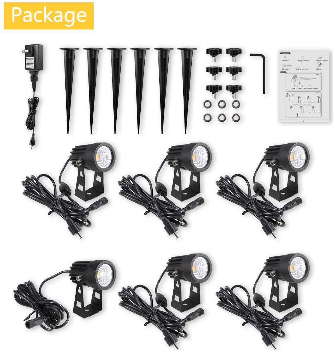 Greenclick Landscape Lighting, 3W 12V Extendable Low Voltage 6 in 1 Landscape Lights with