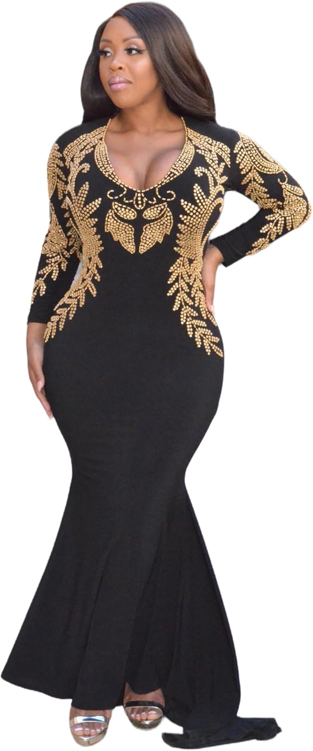 Elegant Maxi Dress Women Long Sleeve with Train Formal Evening wear - Image 6