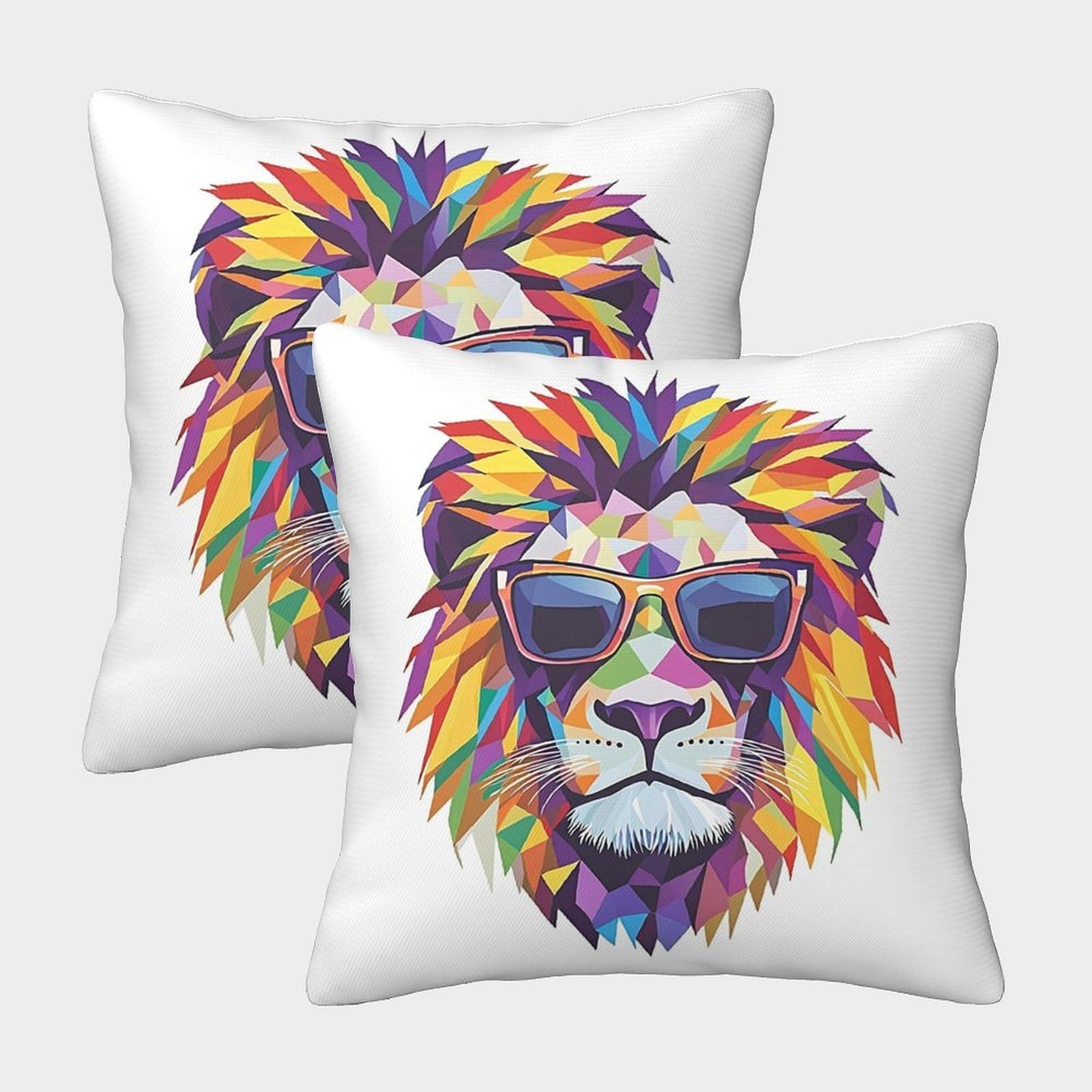 QFVANSIYO Trendy Lion 3D Printed Pillowcase Microfiber Bedding Decor for Adults Teens Colorful Lion Pillow Cover Soft Breathable Dorm Room Home 45x45cm