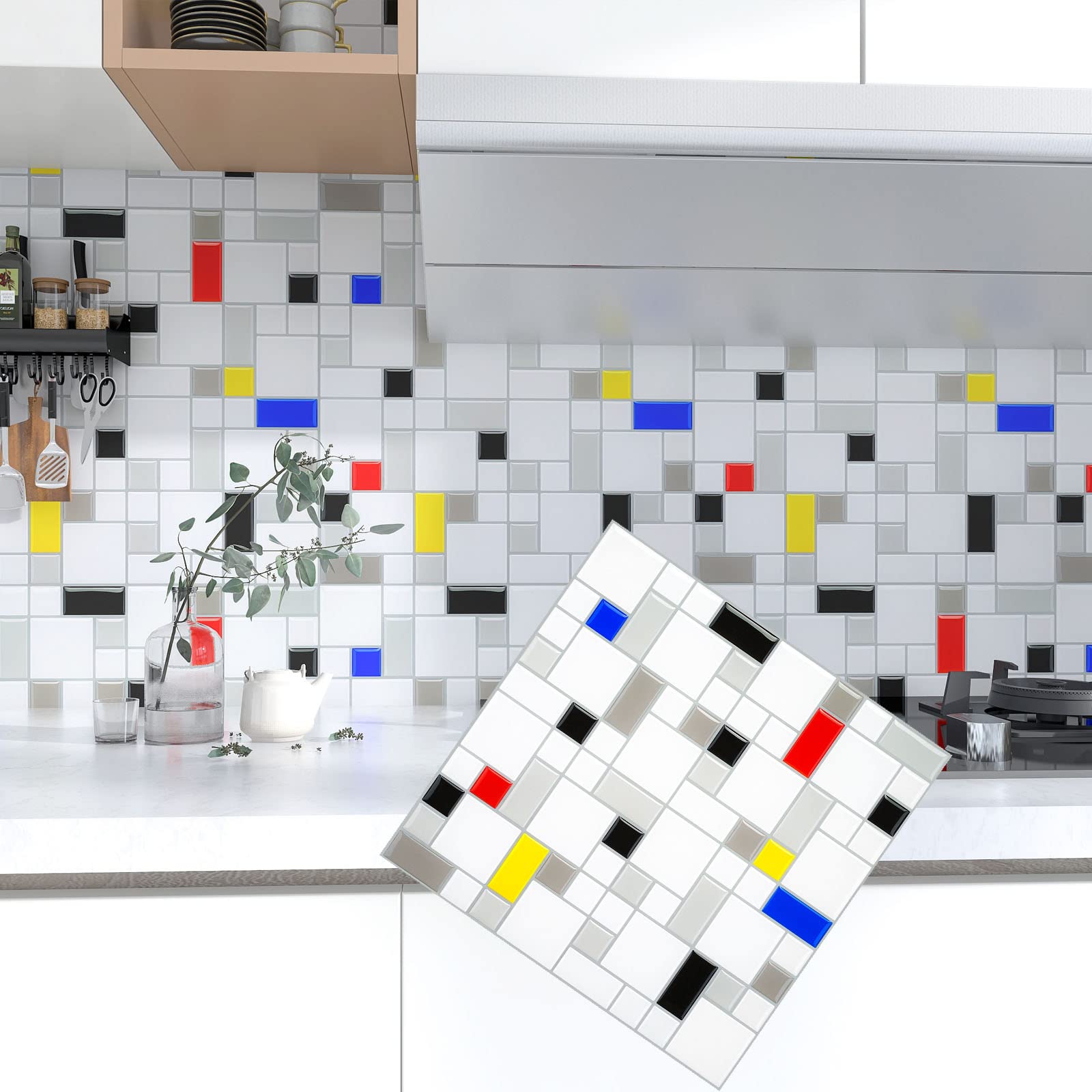 Wall Tile Kitchen Splashback 3D Stick on Tiles Self Adhesive Wall Tiles for Bathroom Peel and Stick 10 Sheets White (Colour)