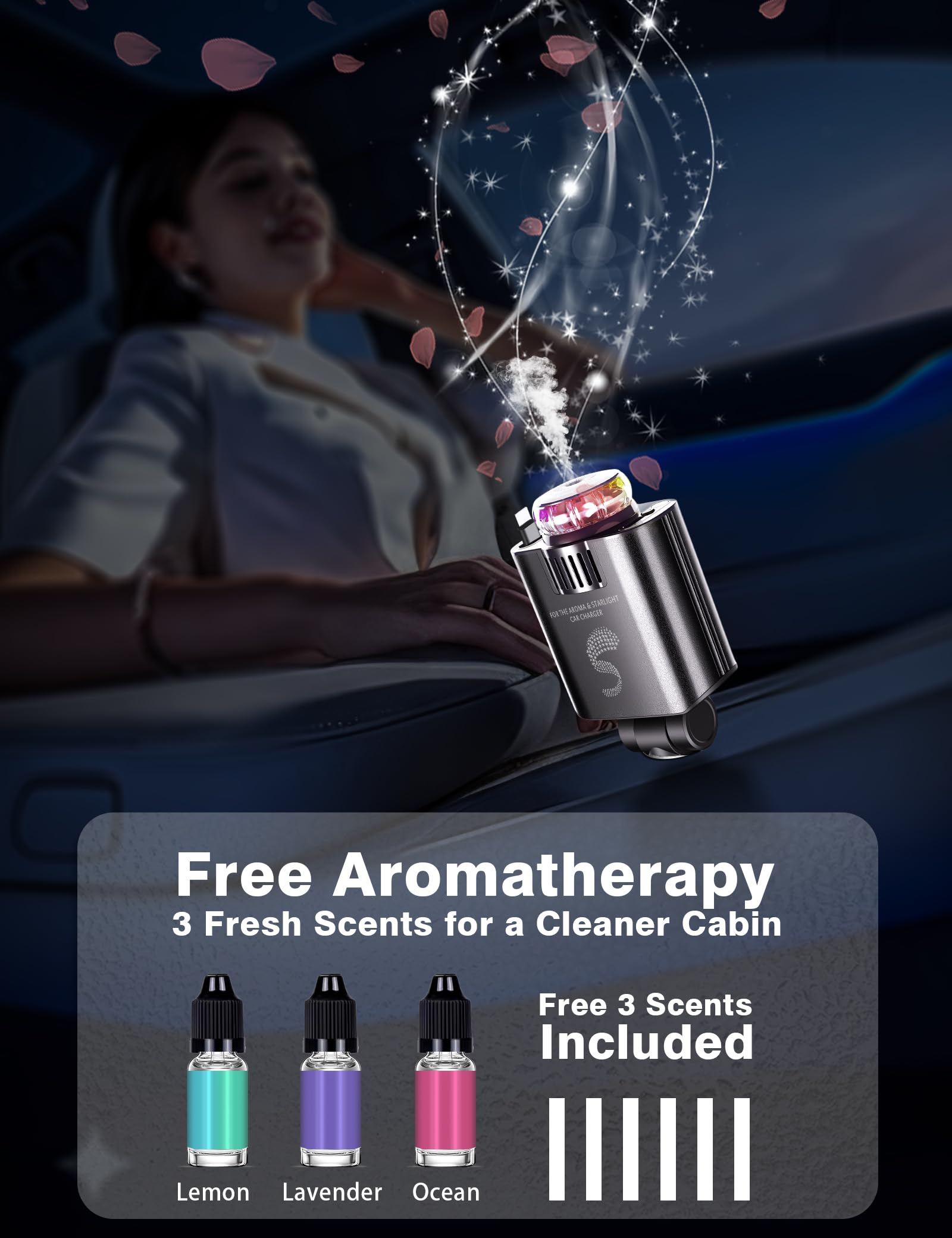 Retractable Car Charger USB C Fast Charging 120W, Car Accessories Cigarette Lighter Adapter with Aromatherapy Starlight, Car Charger iPhone16 15 14 13 12 11 Essentials Gifts for Traveler, Men, Women — view 4
