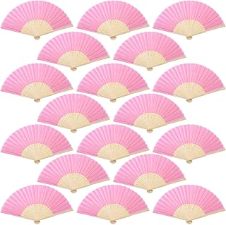 Aneco 18 Pieces Pink Handheld Cloth and Bamboo Folding Fans for Wedding Decoration, Church Gifts, Party Favors, DIY Decoration