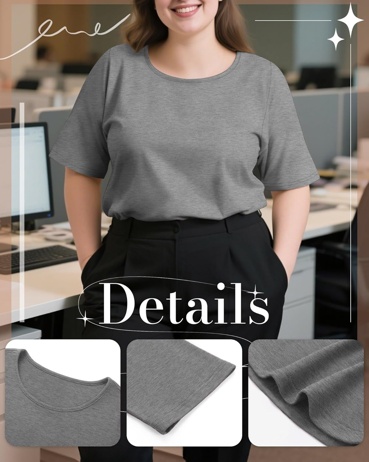 3 Pack Women's Plus Size Half Sleeve Shirts Crew Neck Irregular Hem Tops Loose Fit Casual Basic Tees - Image 6