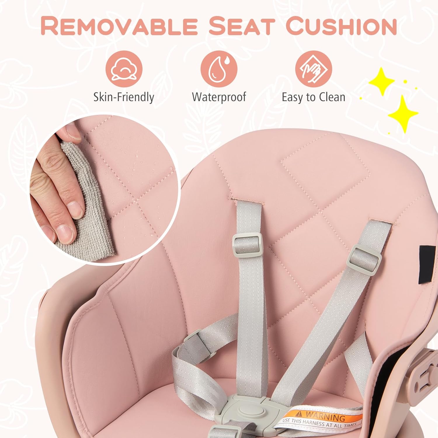 GLACER Baby High Chair, 6 in 1 Convertible Wooden Highchairs for Babies and Toddlers with Foot Rest, Removable Double Tray, Easy to Clean PU Seat Cushion, Safety Harness and Solid Wood Legs (Pink)