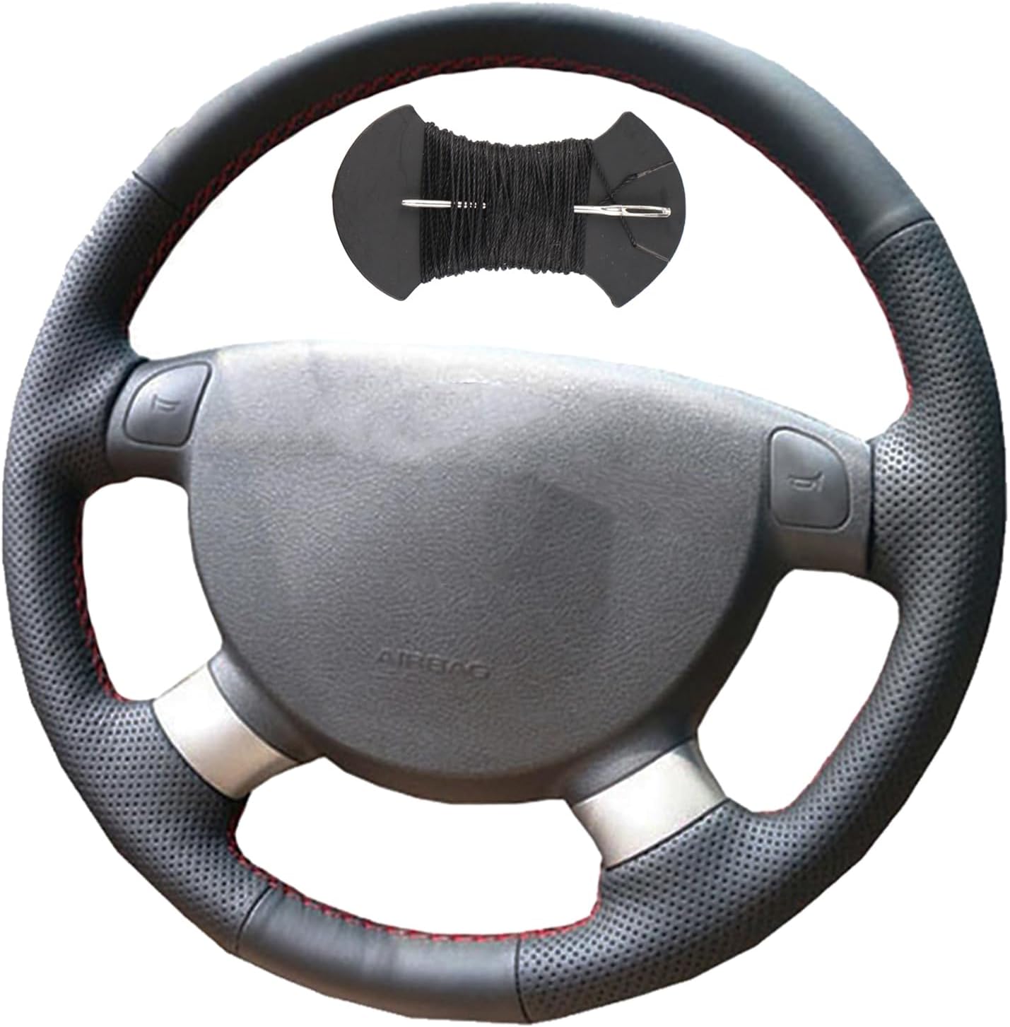 Car Steering Wheel Cover Microfiber Leather Stitch Wheel Wrap Fit for Chevrolet Lova 2006-2010 Chevrolet Aveo 2004-2011 Daewoo Gentra 2013-2015 Daewoo Lacetti 2006-2012 Ravon Gentra 2015-2018,Black
