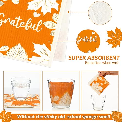 Miniatura 3 de Juego de 6 paños de cocina de calabazas de otoño para Acción de Gracias, paños de cocina suecos, hojas de arce, calabazas, toallas de cocina de