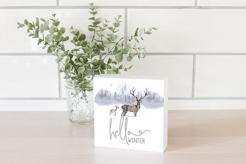Miniatura 2 de Hello Winter, Simply Said Designs, letrero de bloque de madera, 5 x 5 pulgadas, independiente, estante o pared, decoración del hogar diseñada por
