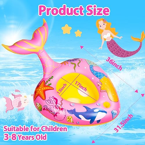 Miniatura 4 de Flotadores de piscina para niños con pistola de agua, juguetes de piscina de sirena para niños de 3 a 8 años, flotador de piscina inflable para