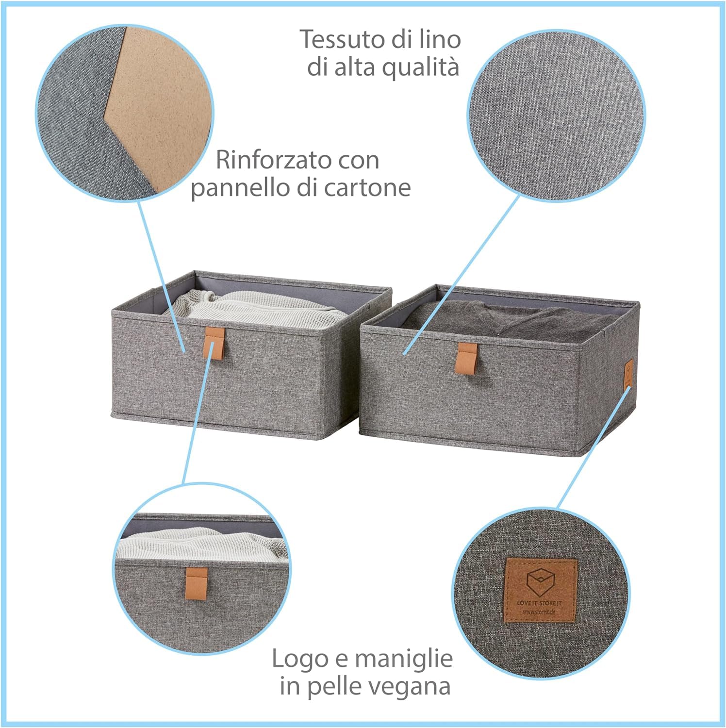 LOVE !T STORE !T Premium Drawer Organiser, Set of 2, Foldable, Wardrobe Organiser, Storage Boxes, 30 x 30 x 15 cm, Grey - Image 4