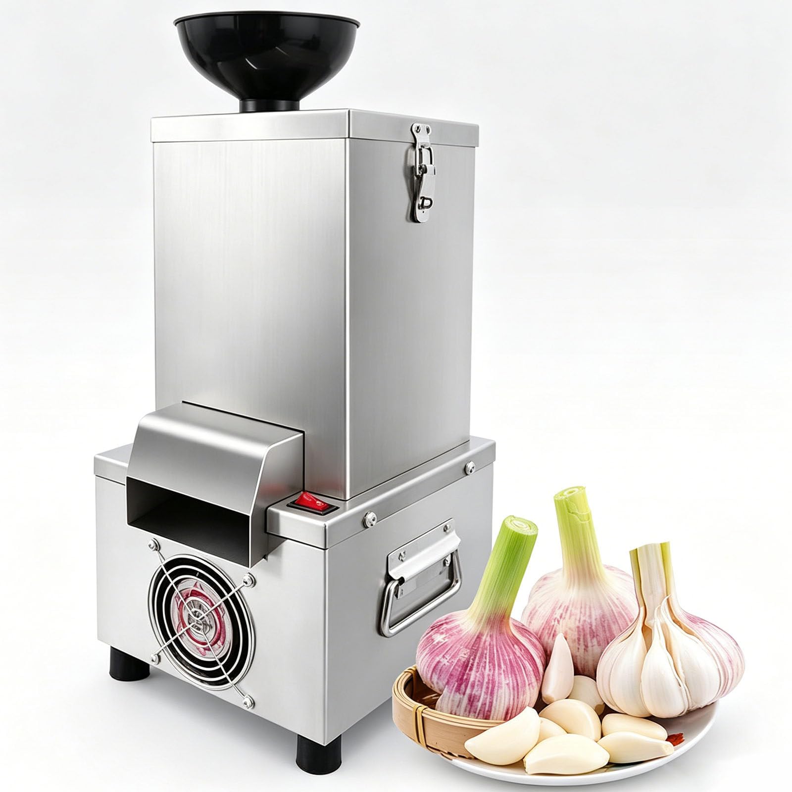 WDDBFL Commercial Stainless Steel Garlic Peeling Machine, 200W with Hopper 20KG/H, Electric Garlic Separating Machine Tool, for Restaurant Kitchen