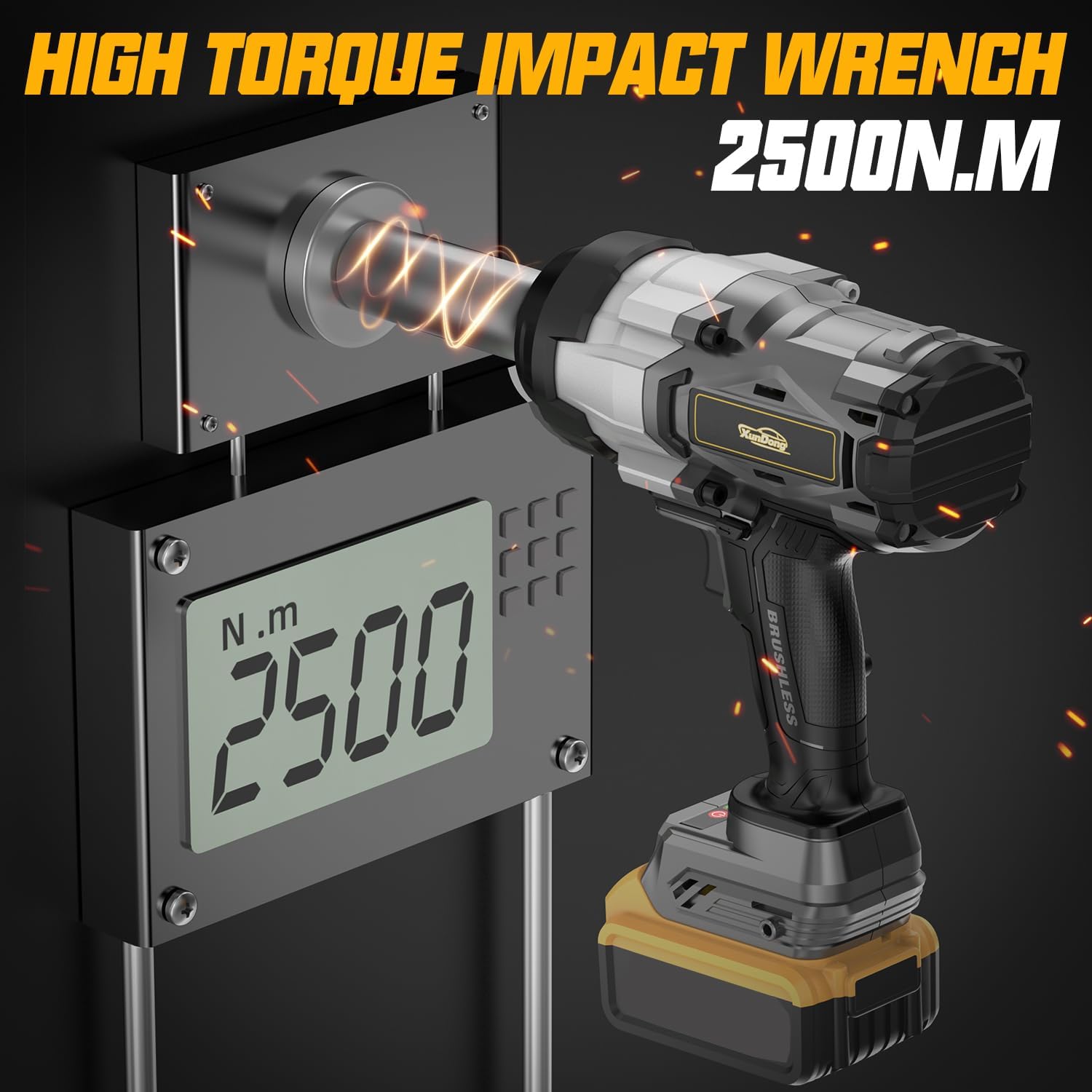 Cordless Impact Wrench 3/4" Compatible with Dewalt 20V Battery, 1850Ft-lbs(2500N.m) High Torque Impact Gun Heavy Duty, Brushless Electric Power Impact Driver with 4 Speed Modes & LED Work Light - Image 9