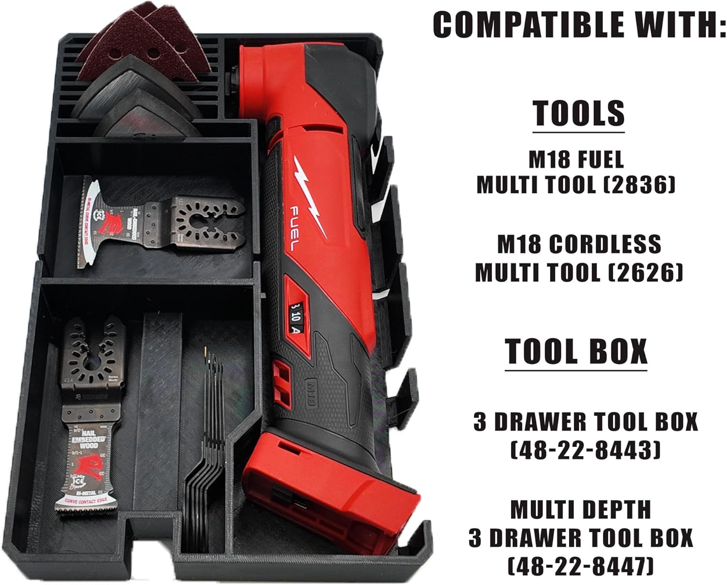 Insert for Milwaukee M18 Multi-Tool (Fits 2626 & 2836 Models) – Reversible Liner for Packout 2-Drawer & 3-Drawer Systems – Organizer Only