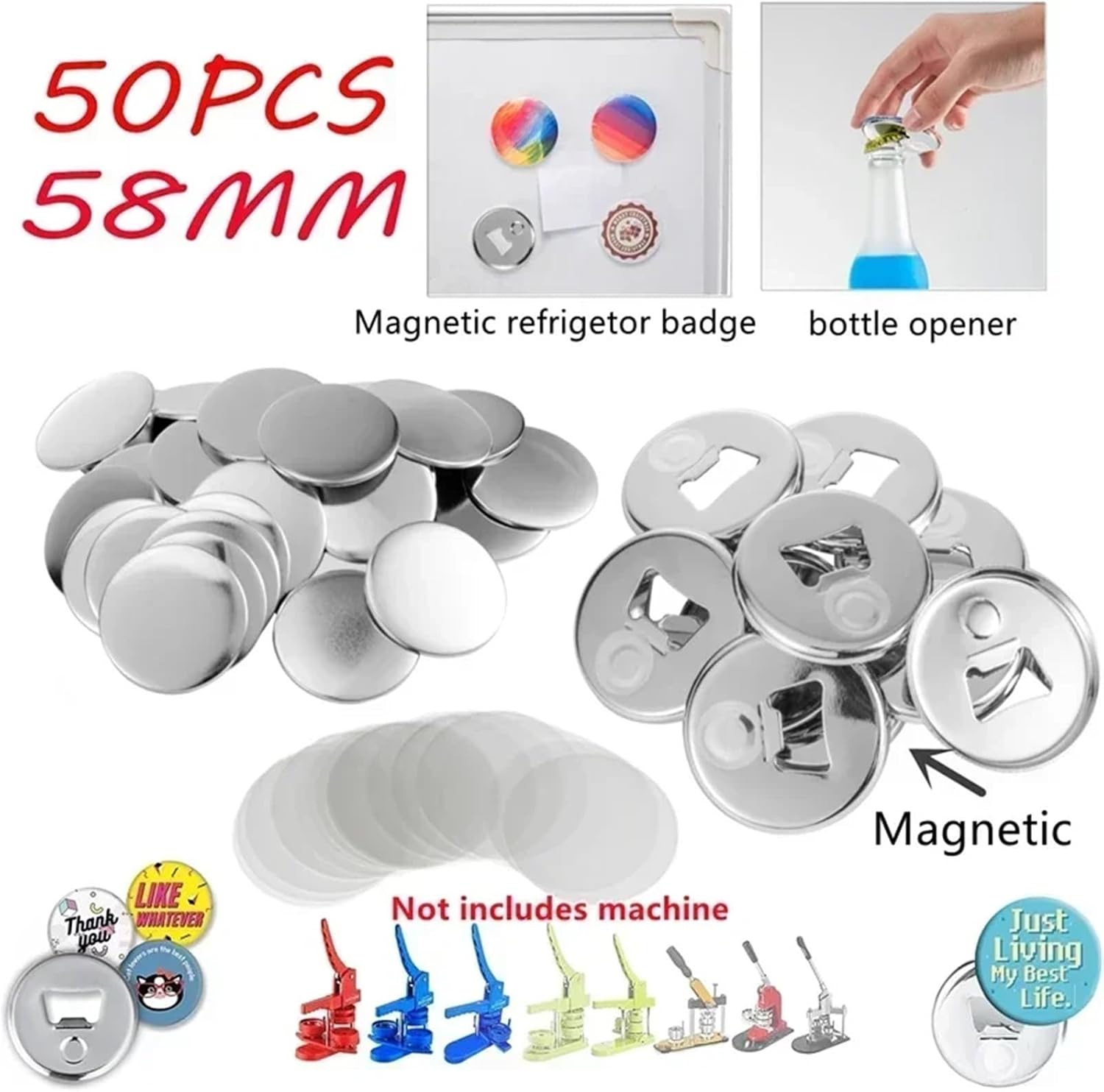 バッジマシー 50セット DIY マグネット冷蔵庫バッジボタンパーツ ボタンメーカー用 空白ピンボタン 消耗品 バッジメーカー