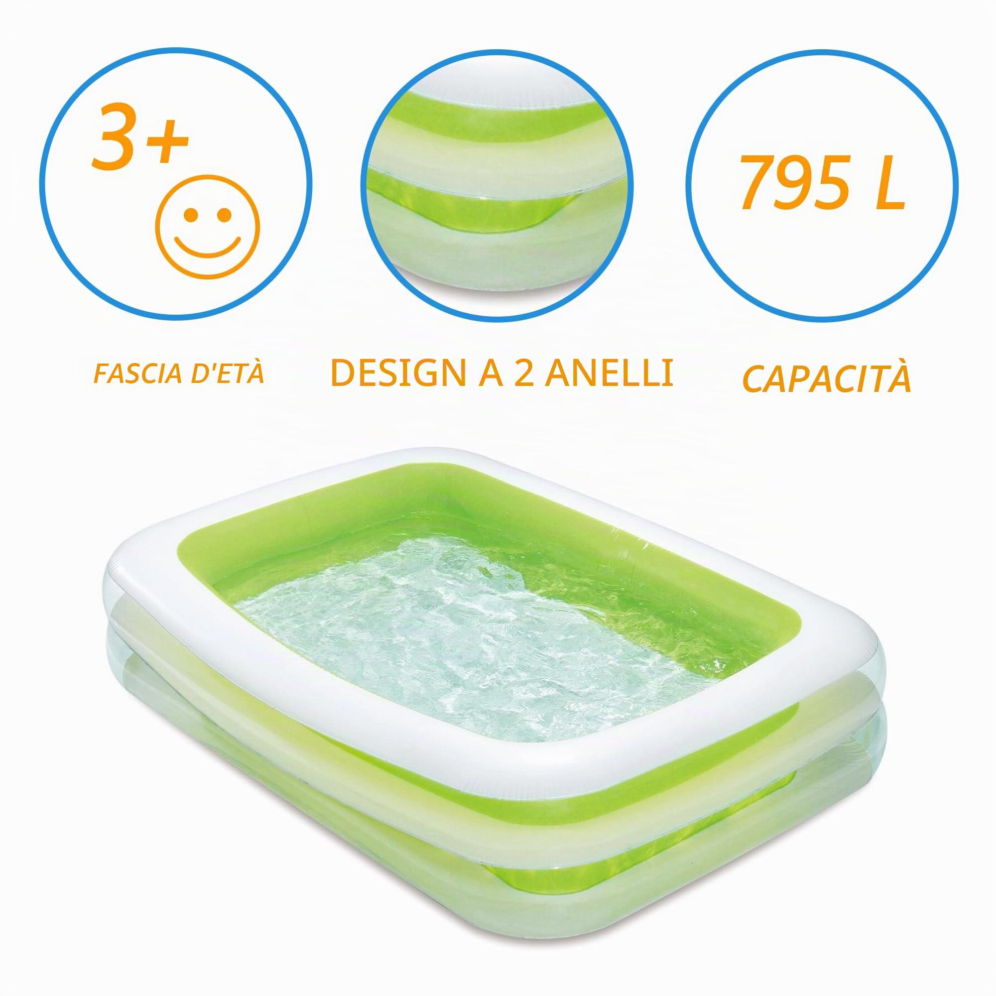 Summer Waves Piscina, Piscina Gonfiabile, Piscina per Famiglie, Piscina da Giardino, Piscina Rettangolare, 2,62 M x 1,75 M x 46 CM