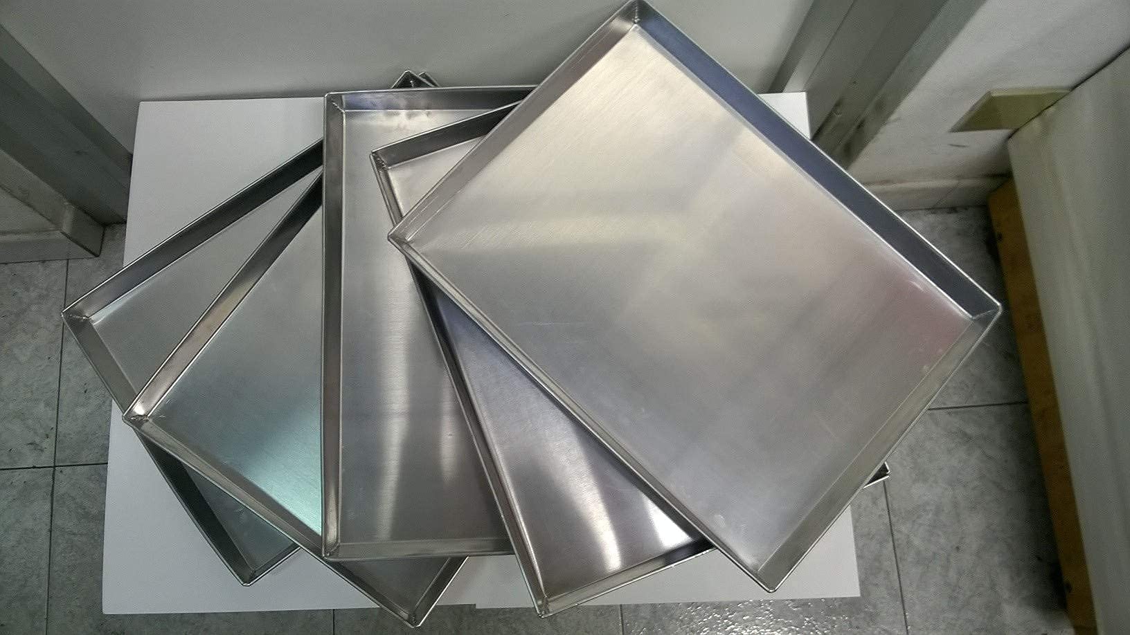 G.T. INOX Set 5 Pezzi - TEGLIA da Forno Professionale in LAMIERA ALLUMINATA 60 X 40 PARETI DRITTE Altezza 2 CM