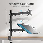 HUANUO Monitor and Laptop Mount with Tray for 13-32inch, Fully Adjustable Laptop Notebook Desk Mount up to 17 inch, Weight up to 22lbs, Extension with Clamp and Grommet Mounting Base