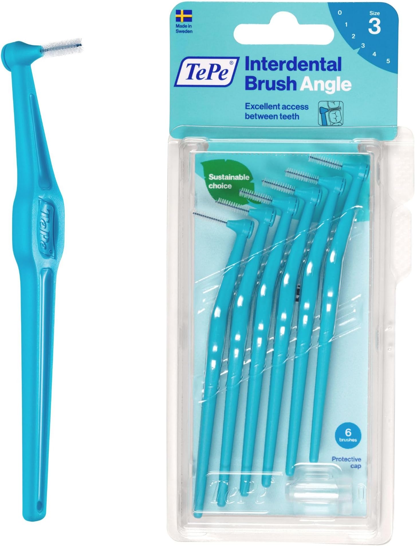 TePe テぺ アングル歯間ブラシ 6本入りブリスターパック 0.6mm ブルー Sサイズ【正規品】【公式】