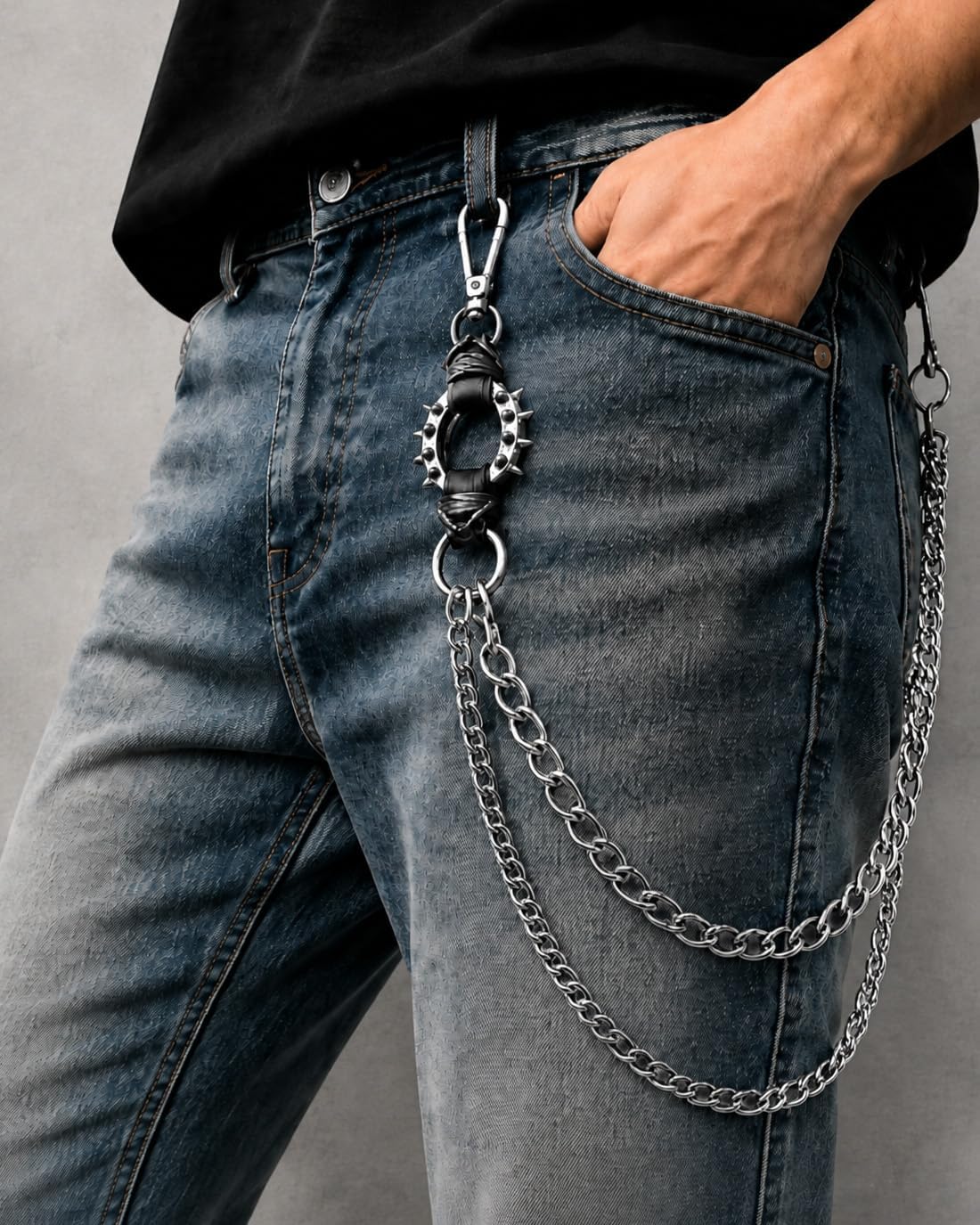 2‑Layer Wallet Chain Jean Pants Chain for Men, Punk Goth Y2K Belt Pocket Clothing Accessory image 2