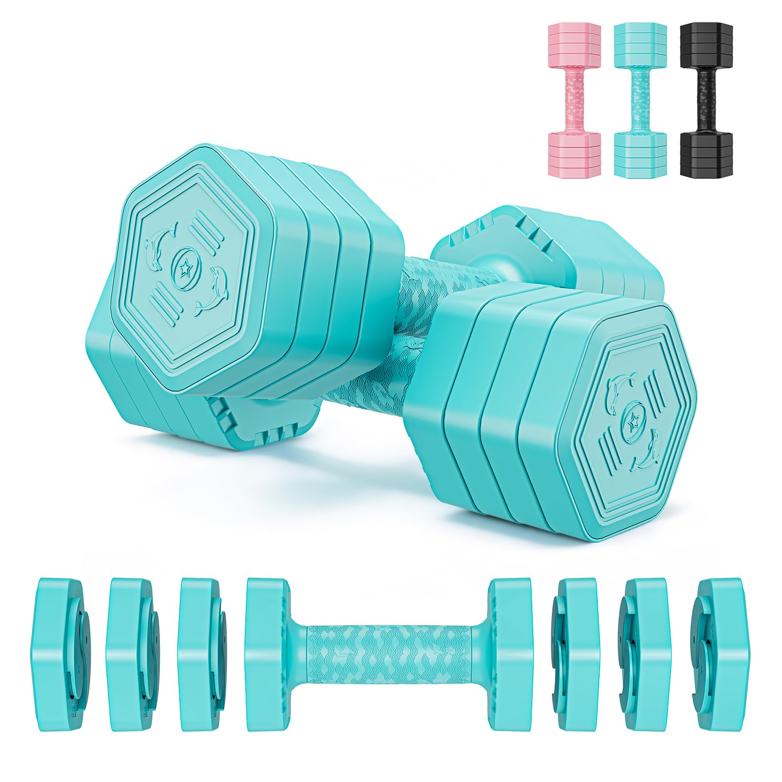 Dripex Weights Dumbbells Set 2.5kg 5kg 7.5kg Dumbbells Set Women, 4-in-1 Adjustable Dumbbell Pair Weights for Women Men with Non-Slip Handle Home Gym Workout-Blue/5kg