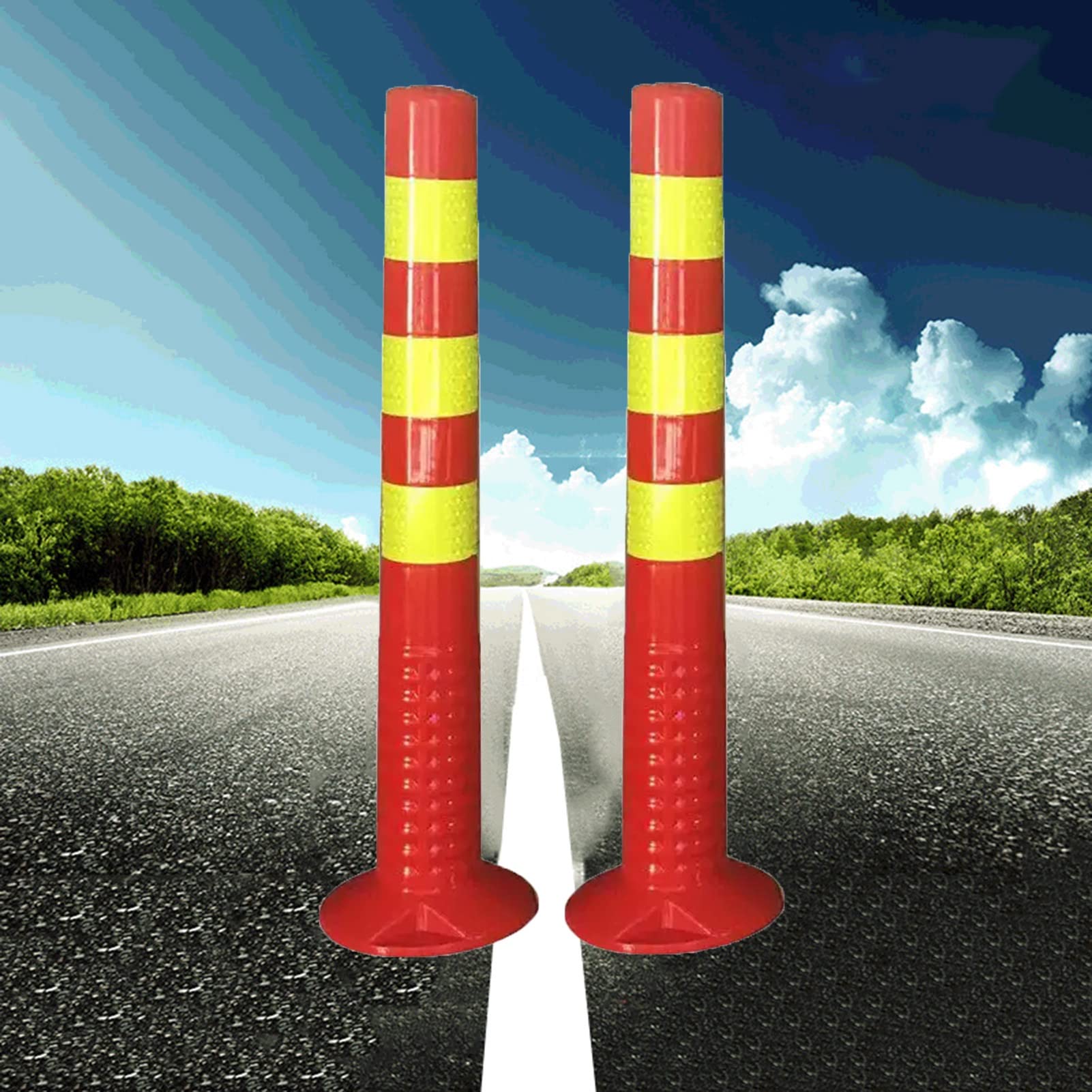 WDSOPK Safety Cone,Traffic Post Safety Cone Barrier Cone Traffic Delidelineator Post Cones,Flexible Barrier Cones with Reflective Bands,Safety Bollard Post for Parking Lot（Red-4 Pack）