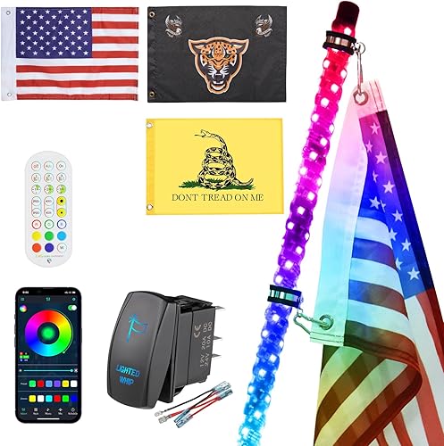 Vista 10 de Ehaho 1 paquete de 1 pie de luces de látigo, luz de látigo LED con aplicación y control remoto, látigos iluminados RGB en espiral persiguiendo