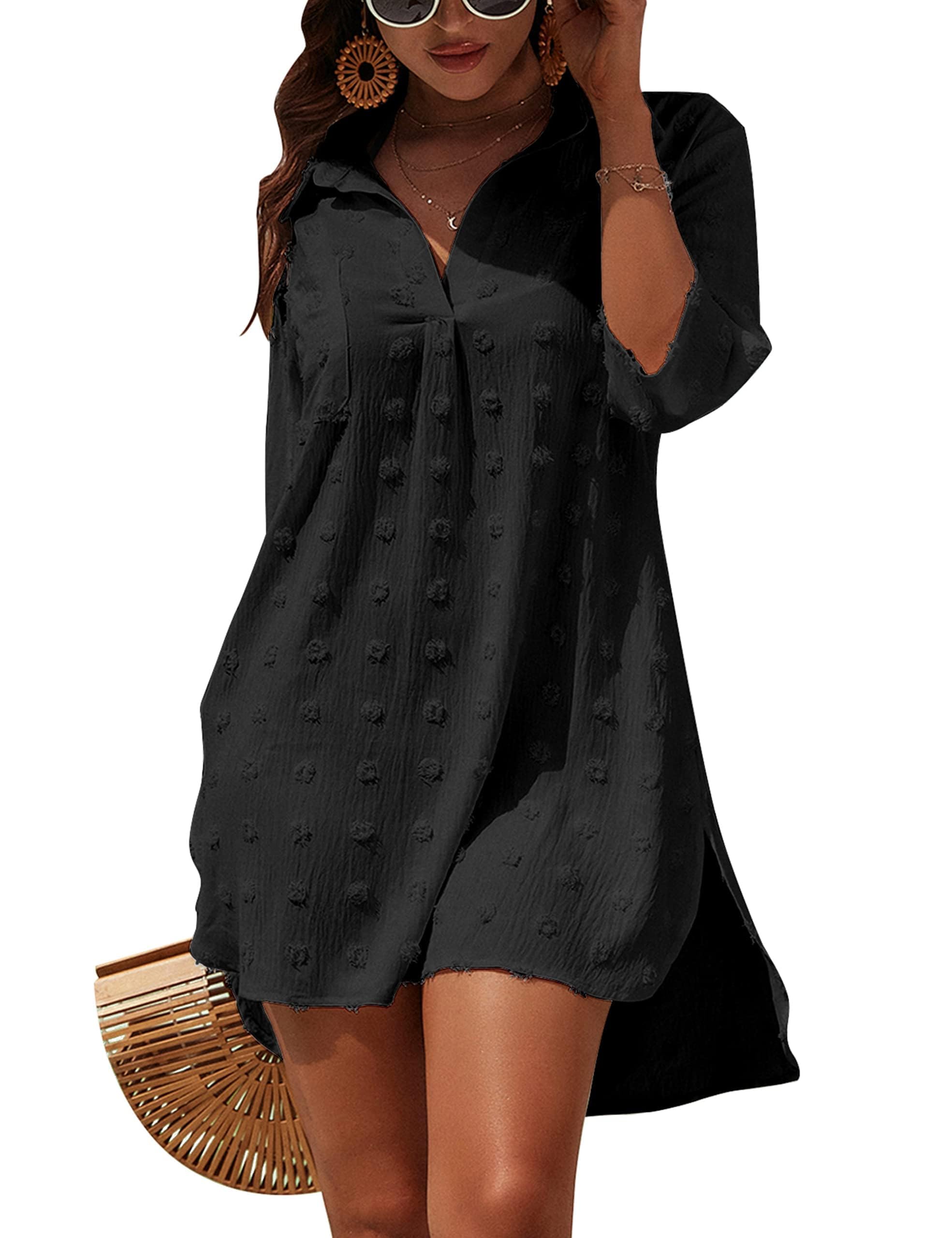 MAIABLEAUWomens Swimsuit Coverups Bikini Swimwear Casual Beach Cover Up Shirt Dress Swiss Dot