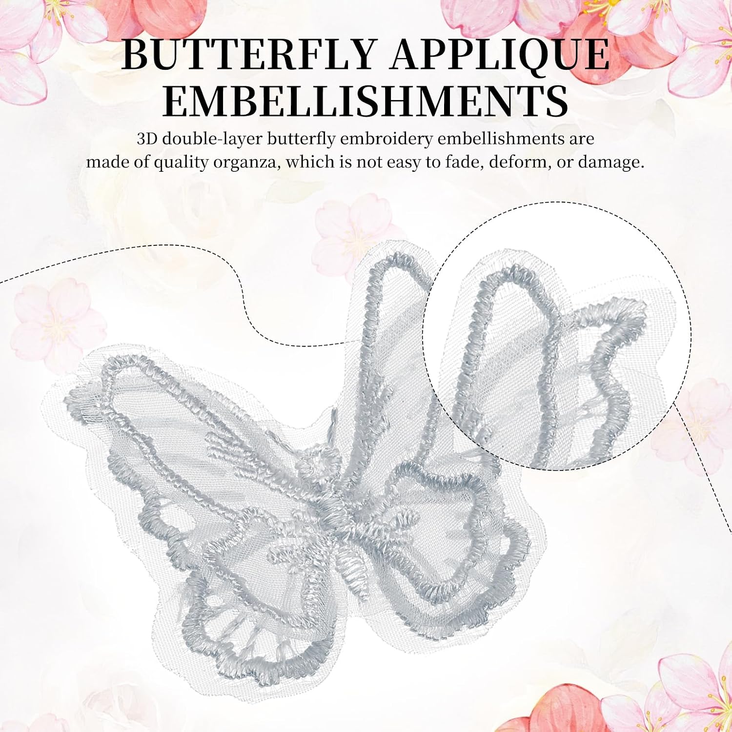 PATIKIL 20Pcs Butterfly Appliques Embellishments, 2 Inches Double Layer Lace Organza Butterfly Patches Sew on Appliques for Wedding Bride Dress Clothes Hat Curtain, Gray image 3