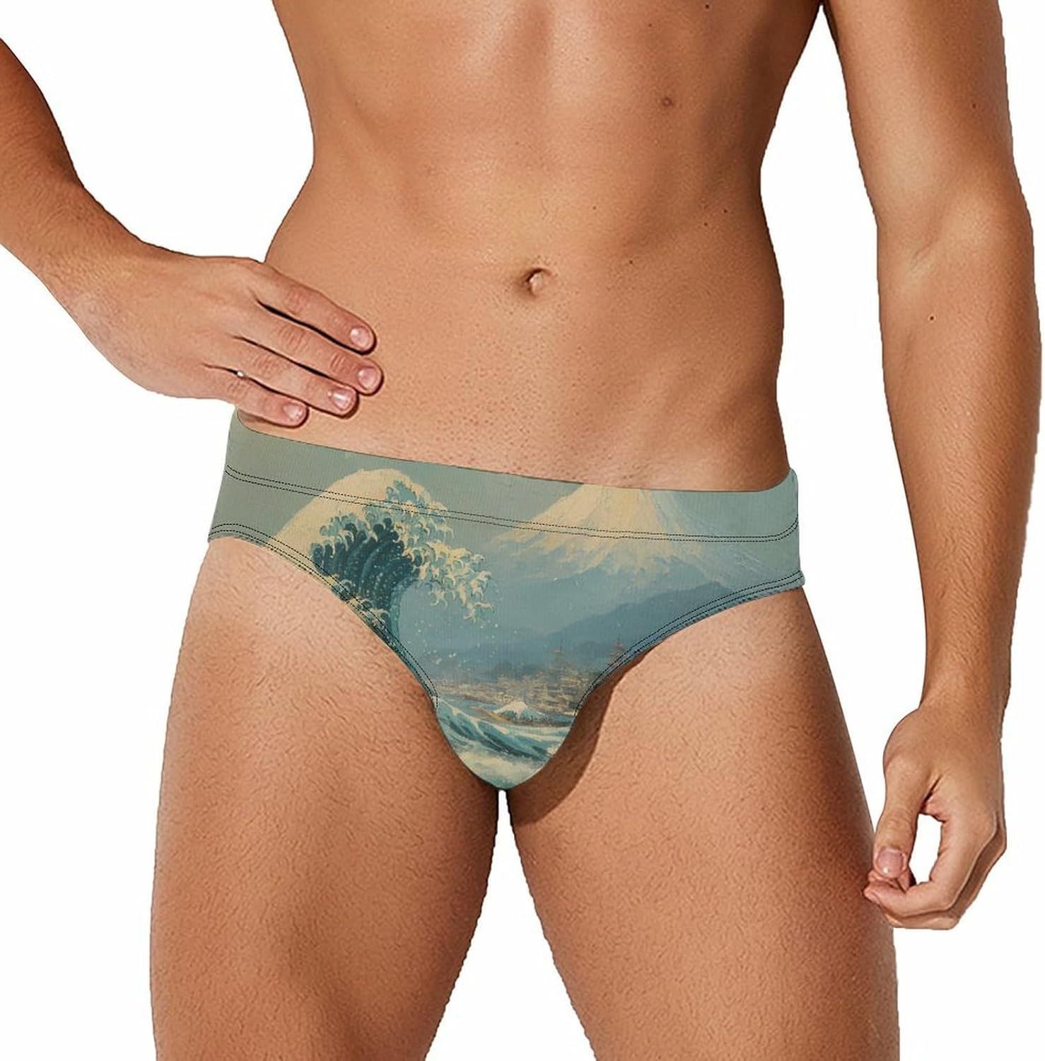 Vintage Japanese Wave Mount Architecture Men's Swimwear Bikini Swimming Briefs Stretchy Swimsuits Board Surf Shorts Trunks