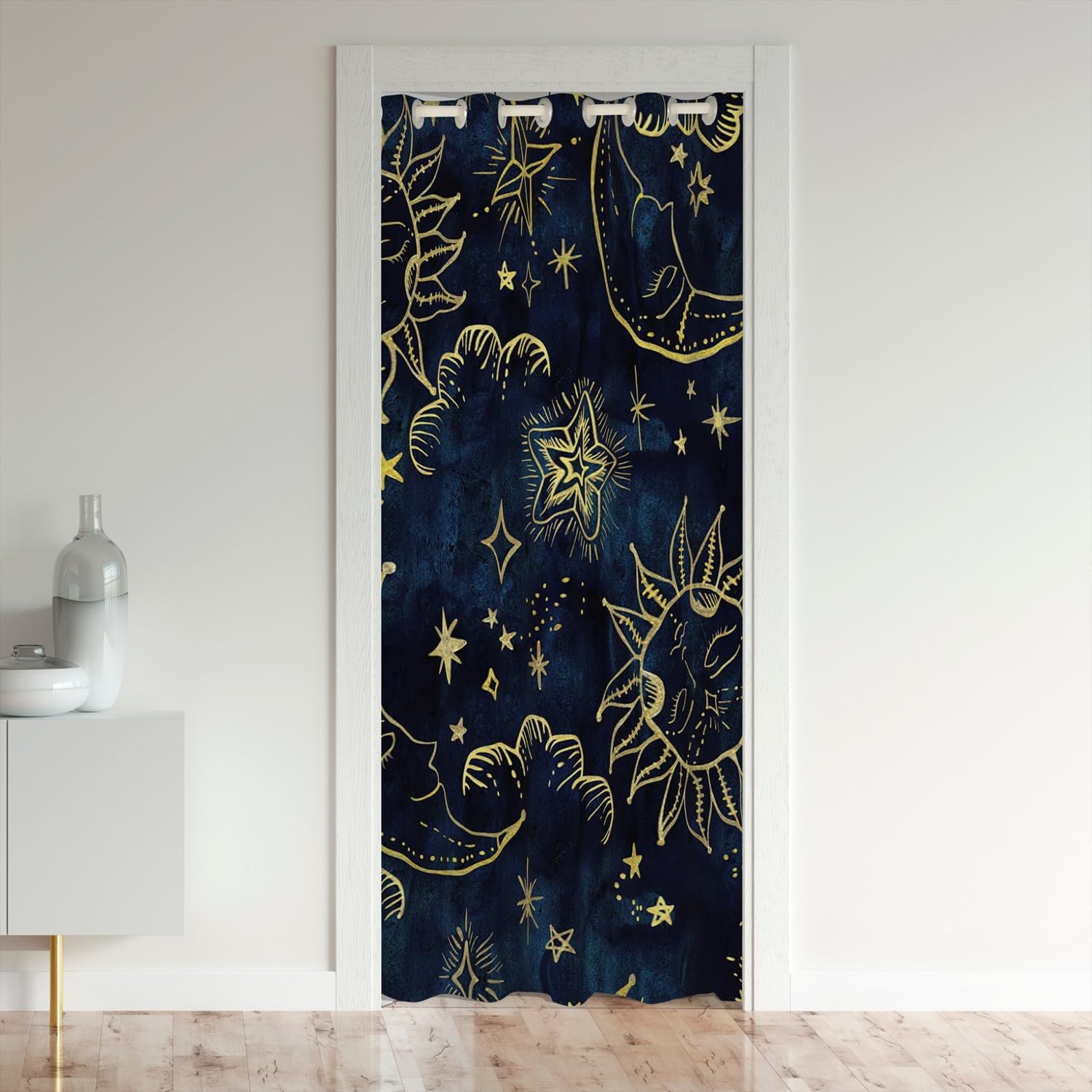 Loussiesd Sun and Moon Window Treatments Kids Bohemian Style Closet Door Cover Curtain for Bedroom Living Room Set for Boys Girls Boho Window Treatments Galaxy Astrology Golden Bedroom 86x203cm