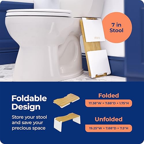 Vista 16 de Squatty Potty Oslo Taburete plegable de bambú – 7 pulgadas, taburete de baño plegable para niños y adultos – marrón, portátil y ahorro de espacio