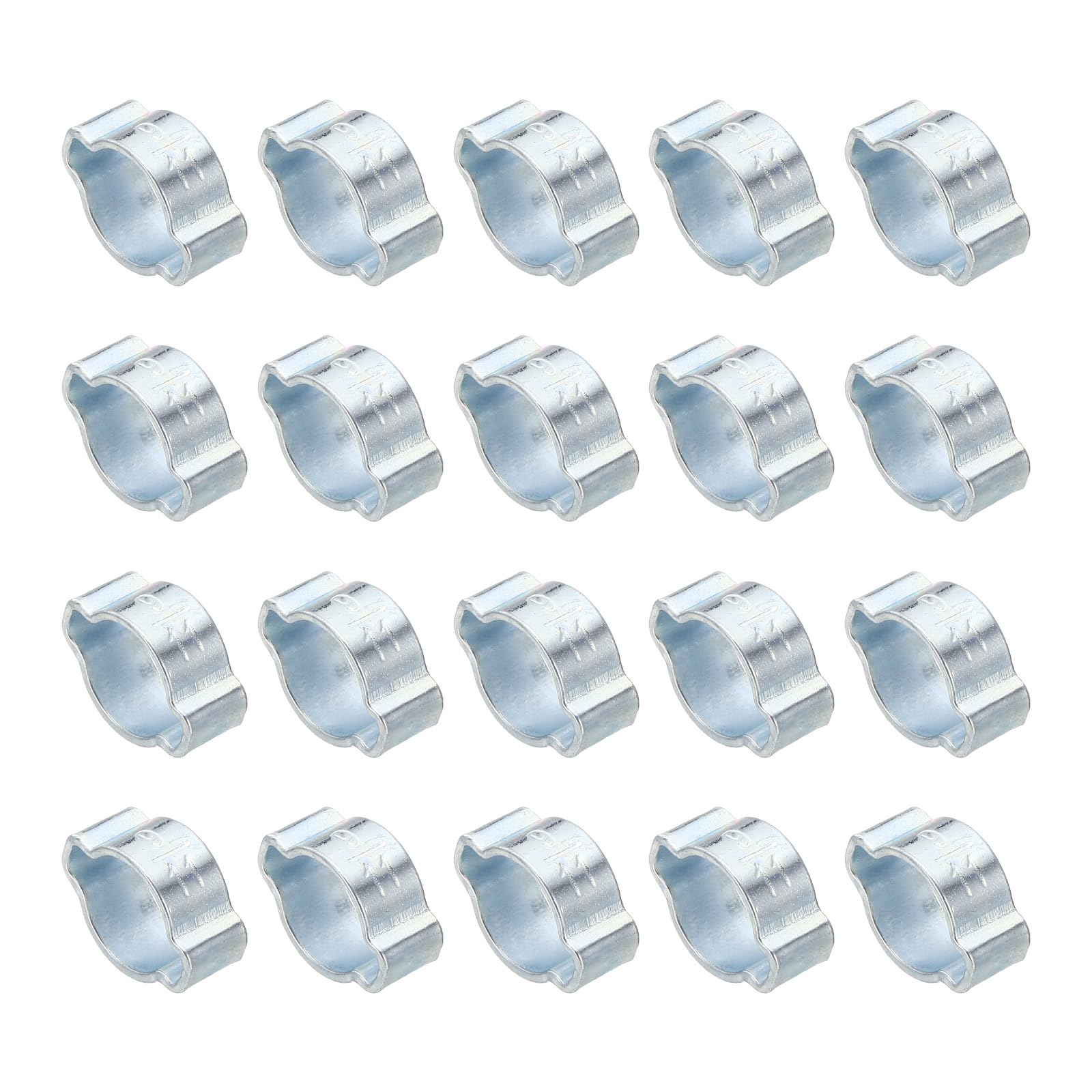 PATIKIL 20 Pack 9-11mm Double Ear Hose Clamp, Galvanized Steel O Clip Crimp Rings for Fuel Petrol Pipe Tube Fitting Connections, Silver Tone