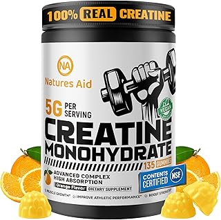 Natures Aid Creatine Monohydrate Gummies (5g) – Pre-Workout Energy & Muscle Growth Support for Men & Women | Orange Electrolyte Gummies (135 Count)