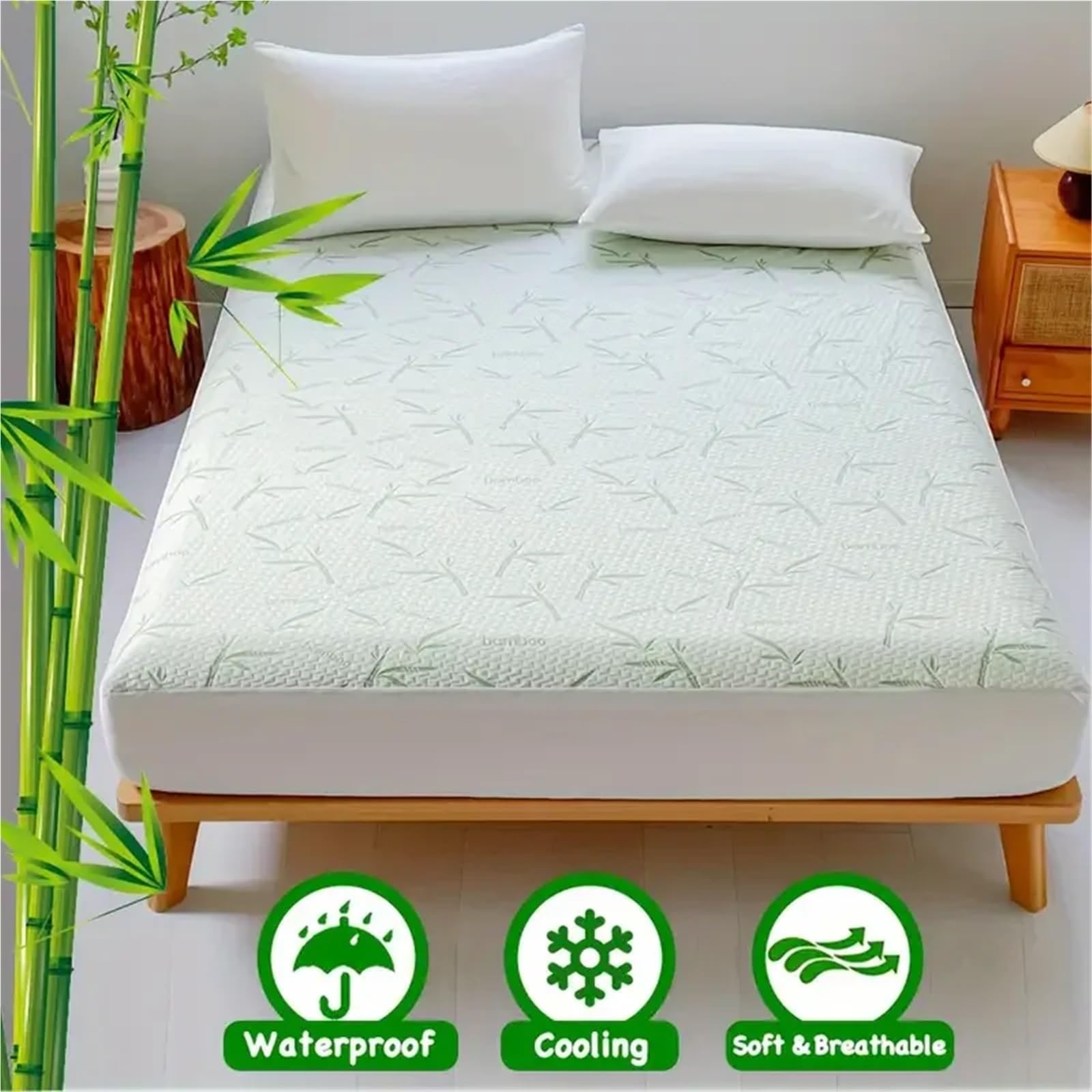 1 Funda de colchón Impermeable (sin Almohada), Ajustable, Transpirable y refrescante para ColchóN(140x190x30cm)
