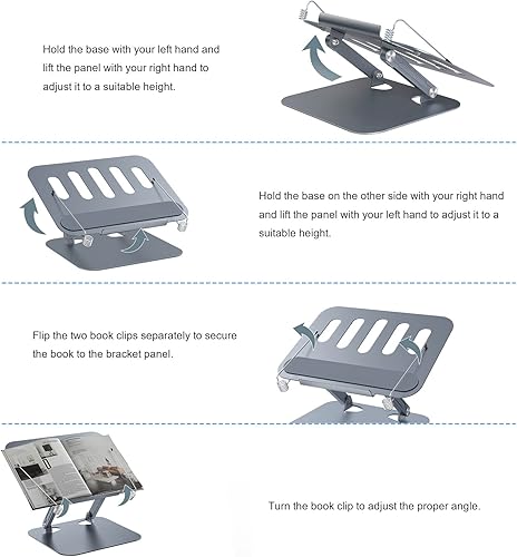 Miniatura 6 de Soporte para libros de lectura, soporte de escritorio de aluminio para libros de texto, ajustable y plegable, también compatible con computadoras