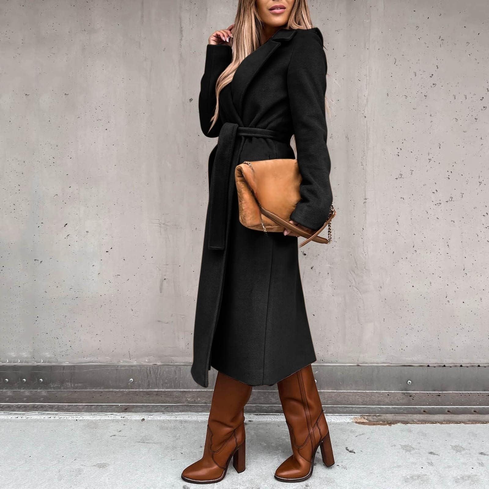 Generico Cappotto Lungo In Lana Da Donna Cappotti Invernali Lunghi Oversize Caldo Trench In Misto Lana Classico Cappotto con Revers A Lancia Elegante Capospalla Da Lavoro