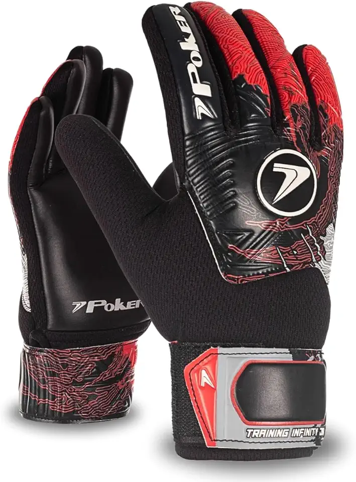 Luva de Goleiro Futebol Poker Training Infinity Adulto E Infantil Criança Junior Corte Negativo Latex Grip Campo Grama Natural e Sintética Gramado Futsal Unissex
