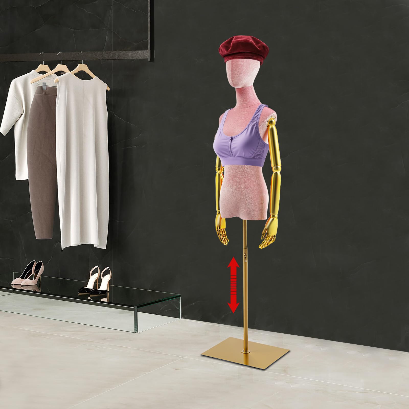 Manichino sartoriale regolabile, manichino femminile con altezza regolabile (59-78 pollici), modello di abiti da esposizione nei negozi di abbigliamento, testa e braccia staccabili per vestirsi