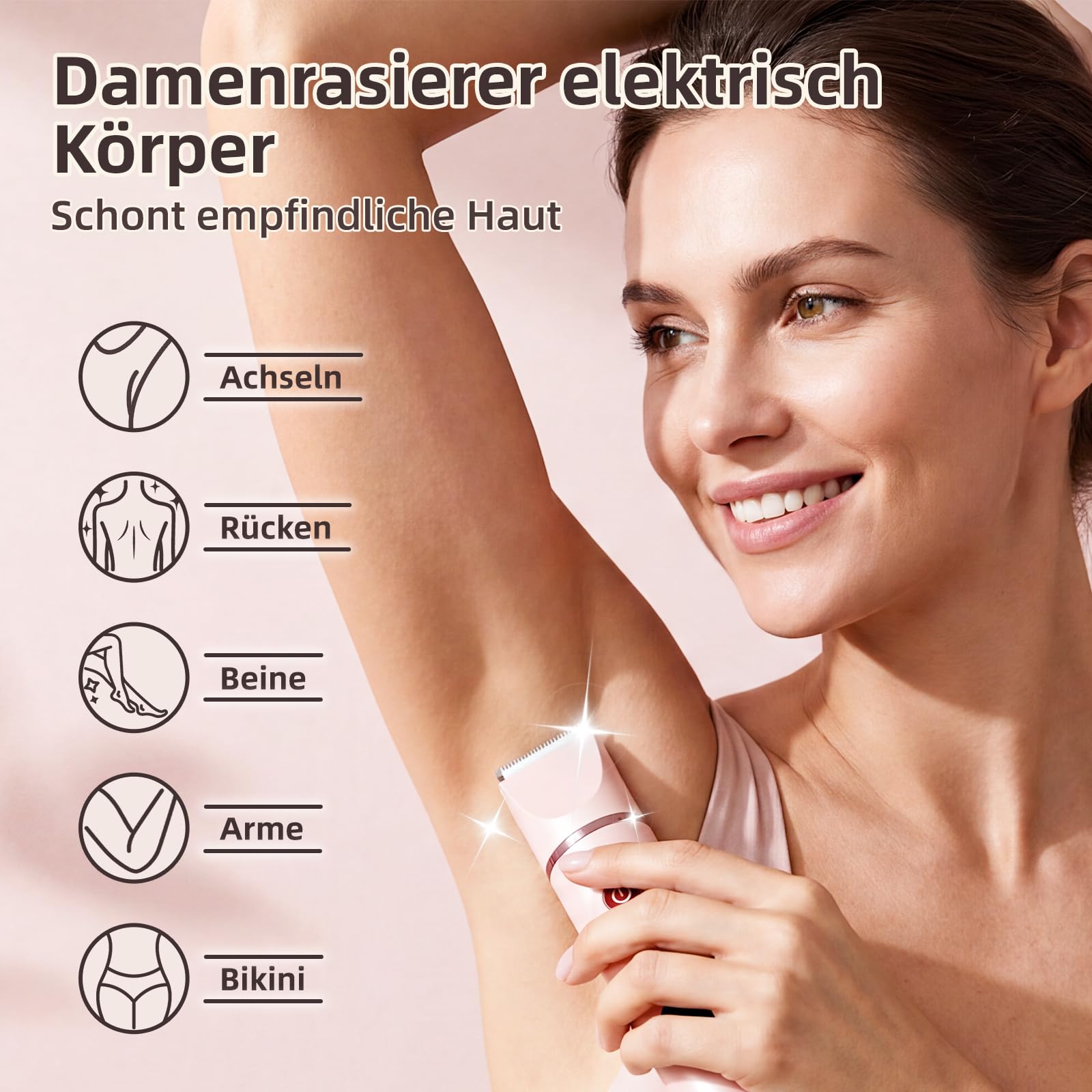 3-in-1 Intimrasierer für Frauen, Elektrischer Rasierer Damen | IPX7 wasserdicht, Sanfte Keramikklingen, LED-Anzeige, 600-mAh-Akku, kabellose Bauweise, 4 Kammaufsätze, Type-C-Ladung