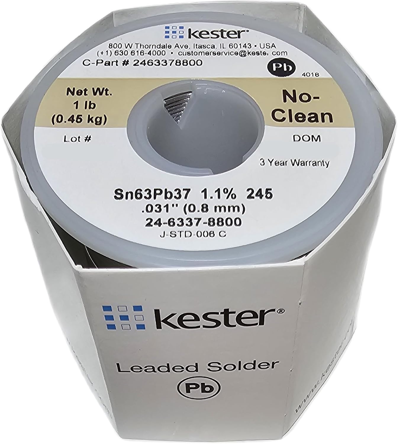 24-6337-8800 50 Activated Rosin Cored Wire Solder Roll, 245 No-Clean, 63/37 Alloy, 0.031" Diameter (2 Pack)