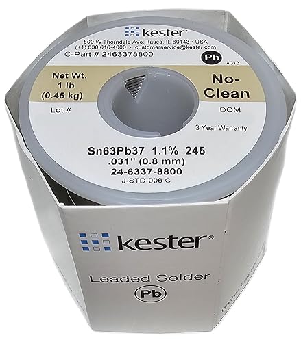 Kester 24-6337-8800. 50 Rollo de alambre de soldadura de resina activada. 0,031 pulgadas de diámetro, 245 no se limpia, 63/37 aleación.