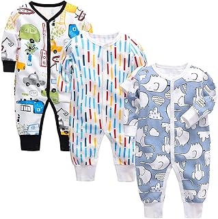 amropi Baby,Clothing,Baby Boys 0-24m,Bodysuits & One-Pieces,Rompers amropi Unisex Baby Boys Print Rompers 3-Pack Long Sleeve Jumpsuit One-Piece Outfits for 0-24 Months