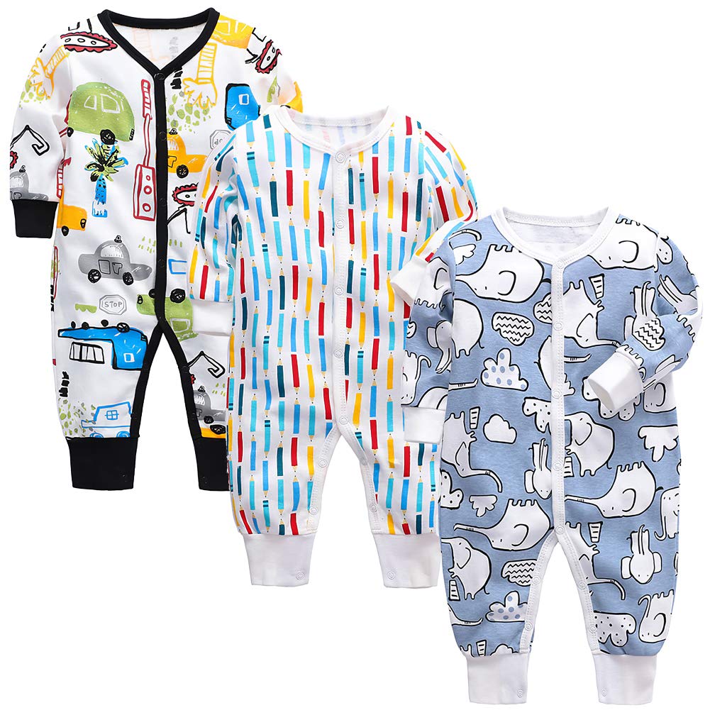 amropi Bébé Garçon Coton Pyjamas Combinaison Nouveau-né Filles Grenouillères Lot de 3 pour 0-24 Mois