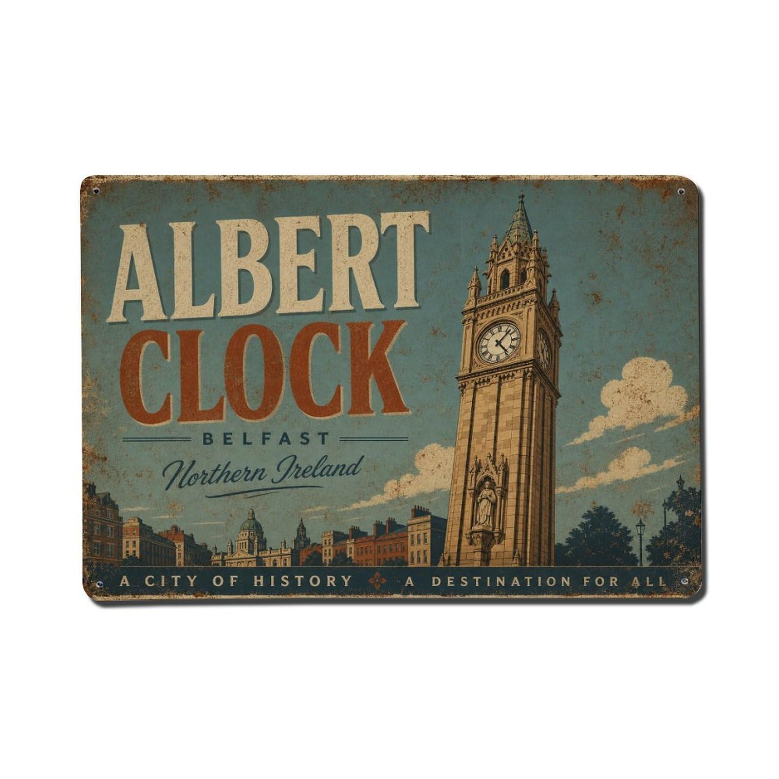 Fyrn Style Metal Tin Sign Vintage Travel Albert Clock Tower Belfast Landmark
