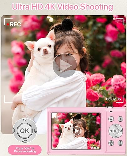 Miniatura 3 de Cámara digital, cámara de videoblogs 4K para YouTube con cámaras de enfoque automático para fotografía con zoom digital 16X, cámara digital compacta