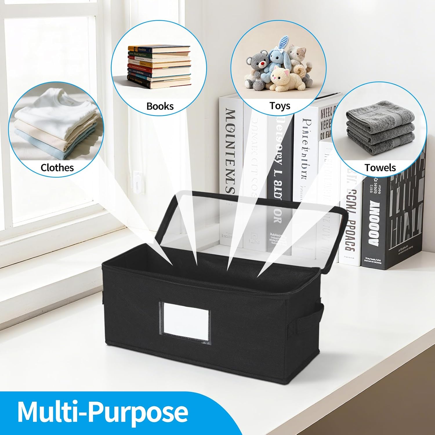 4 Pack Fabric CD Storage Box with Clear PVC Lid, Holds 35 Standard CD Cases, Zipper Closure for Dust Protection, Portable CD Organizer for Music Collection, Black - Image 6