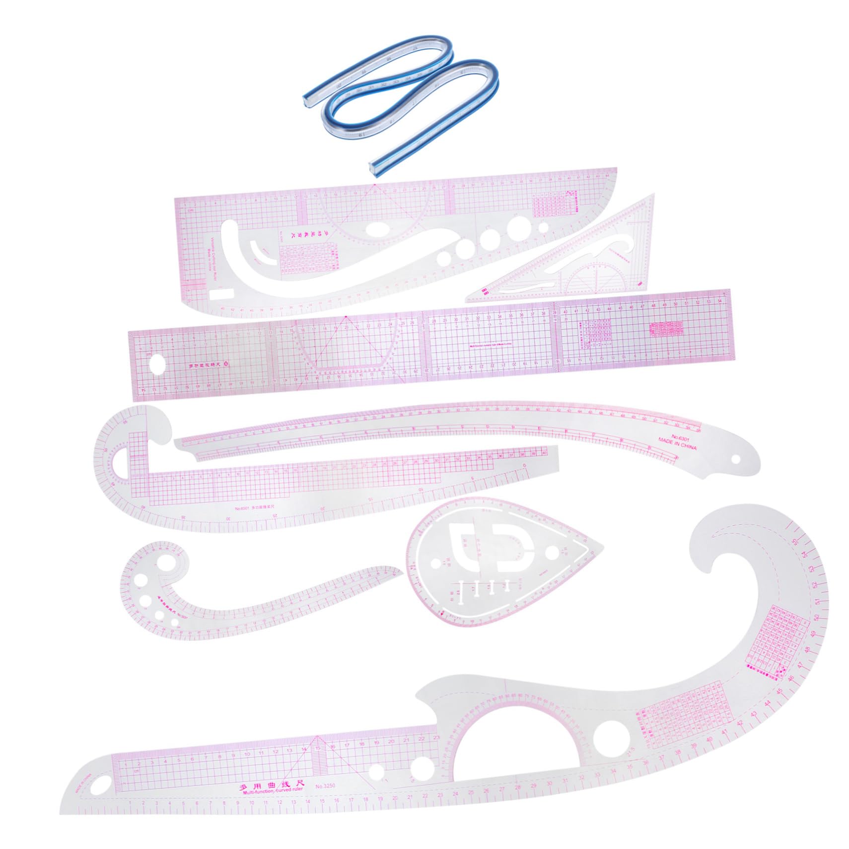 Homoyoyo Set di 1 Righello da Taglio per Cucito in Pvc, Curva Francese e Scala Chiara, Misura Precisa per Progettazione Abiti e Disegno